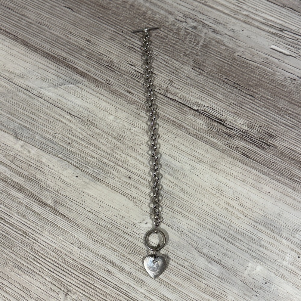 925 Silver Large Link Chain Bracelet Heart Toggle Clasp 7.5"‎ 19.43g